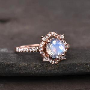 China 925 Sterling Silver CZ Wholesale Natural Stone Jewelry Faceted Rainbow Moonstone Ring wholesale
