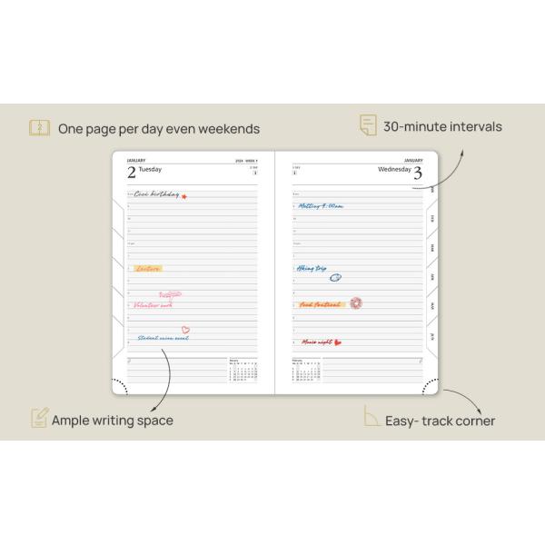 2024 Daily Academic Planner Vertical Layout And Notes Section for School Use