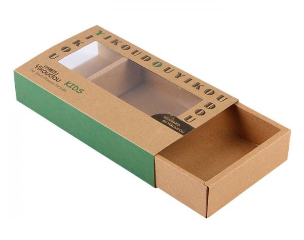 Quality Custom Brown Kraft Paper Drawer Boxes Packaging With PET Window Wholesale for sale