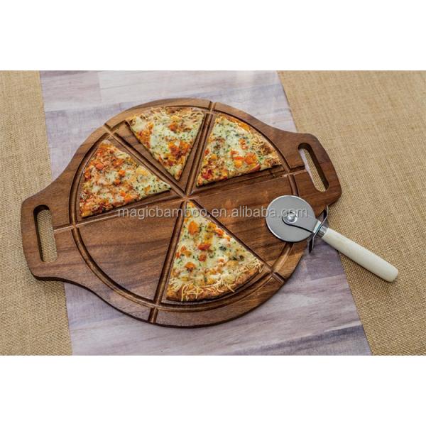 16.5x13x0.5" Customized Bamboo Round Wooden Pizza Cheese Cutting Board With Handles