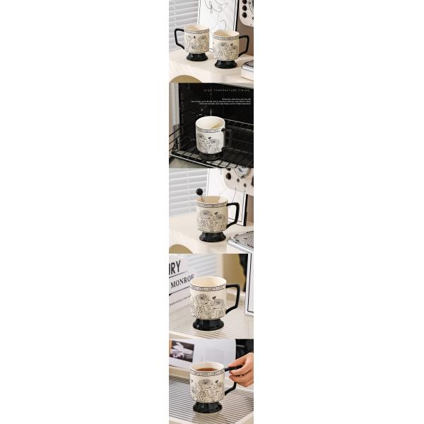 Retro Ceramic Mug and Spoon Set 430ml Capacity for Hot or Cold Beverages at Parties