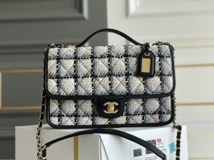 China Classic 2WAY Chanel Medium Flap Bag Messenger Black White Plaid Wool wholesale