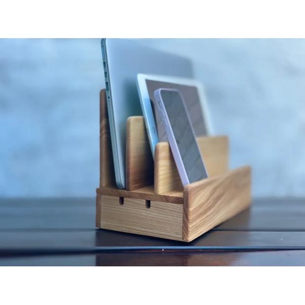 Desk Organizer Gift for men Personalized Wooden Tablet stand Multi Device Organizer for Smartphones Ultimate device storage