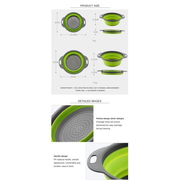 Lightweight Round Space Saving Silicone Colander Strainer