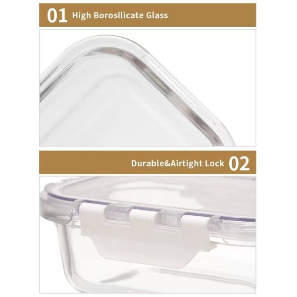 IKOO Glass Food Storage Containers with Lids - Airtight & Leakproof - Microwave/Oven/Freezer Safe - BPA Free - Ideal for Meal Prep, Storing Leftover &