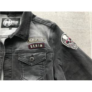 Black Washed Badge Mens Denim Jacket And Jeans Button Through Trucker Jacket