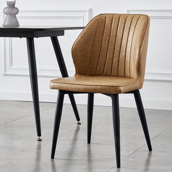 Leather PU Upholstered Dining Chairs With Black Metal Legs