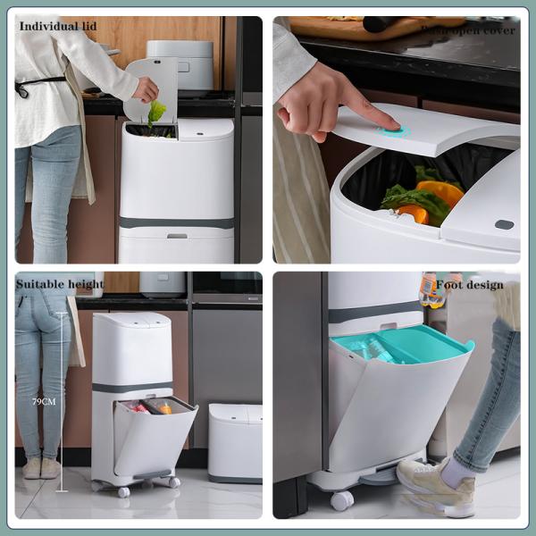 Household Kitchen Double-layer Sorting Trash Can Press Plastic Large square Plastic Bucket with Lid