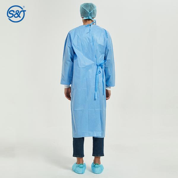 S&J Disposable Nonwoven SMS Surgical Gown Isolation Gown 3-Layer Laminated Lace Tied on Back One Piece EN 13795-1 Standard