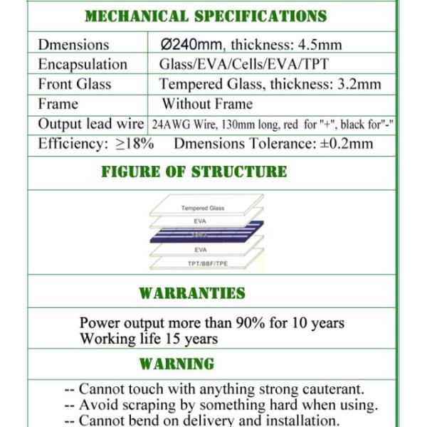 Black 2 Watt Round Solar Panel No Frame Charger For Mini Traffic Light