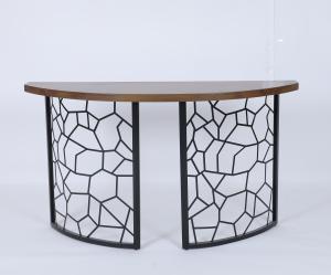 China Custom Curved Front Console Table With Wood Top And Decorative Iron Base on sale