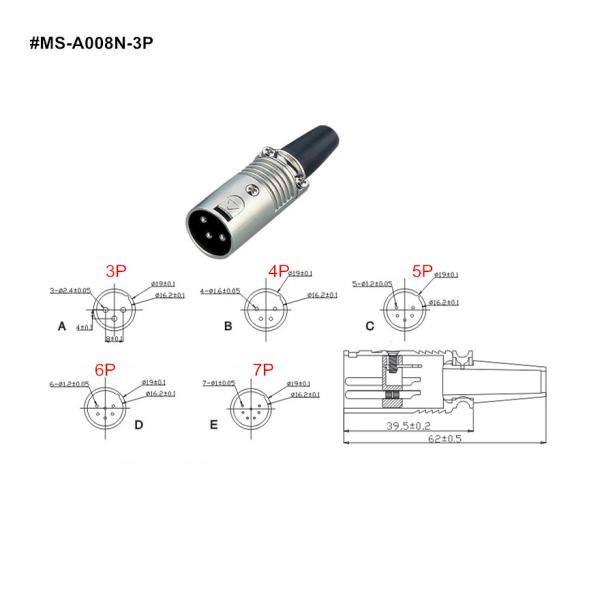 XLR Connector,3 Pins with Nickel Contacts.Rohs. MS-A008N-3P