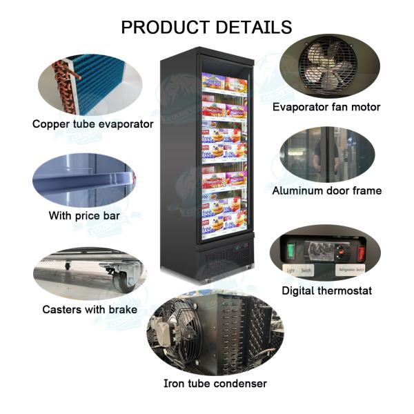 Commercial refrigerator freezer with Glass Single Door Upright Freezer Showcase for Supermarket