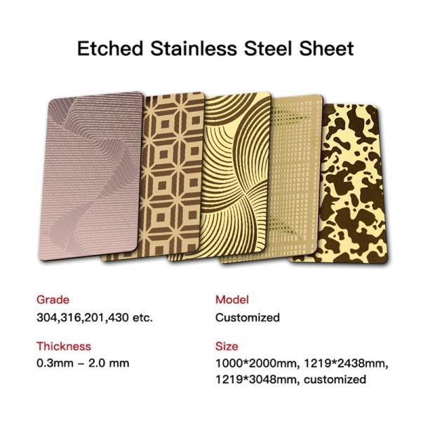 Mirror Polished Etched 430 201 304 Stainless Steel Sheets Decorative Customizable Pattern