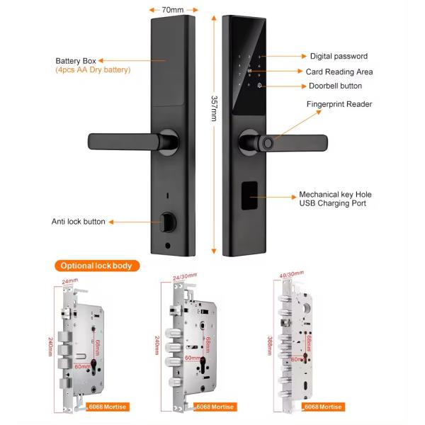 Code RFID IC Card Smartphone App Unlock Biometric Fingerprint Smart Lock Tuya Smart WiFi Digital Door Lock