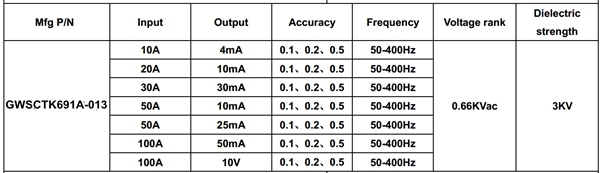 clamp on current transformer rated input 1a 5a 10a rated output 1ma 2ma 2.5ma 4ma 5ma 10v