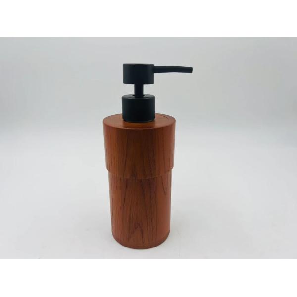 Brown OAK Bathroom Countertop Accessories Set Round Shape Black Pump Soap Dispenser