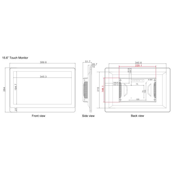 Wide Viewing Angle Industrial Touch Screen Monitor Desk Stand Mouting 15.6 Inch