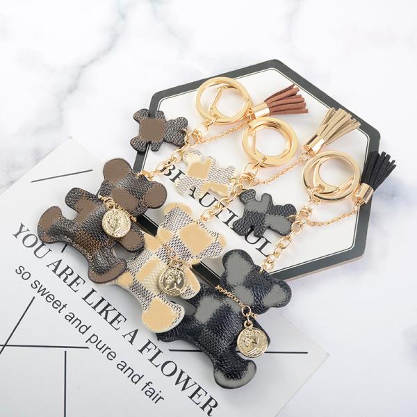 OEM Leather Teddy Bear Keychain , 65mm Cute Keychains For Women