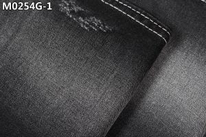 China 10.3 Ounce Black Slub Polyester Spandex Denim Fabric Slight Stretch Lady