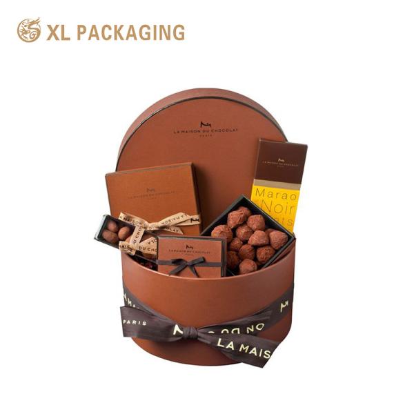 Brown Round Chocolate Paper Box Tube Cookie Macaron Biscuit Packaging Box With PET Tray