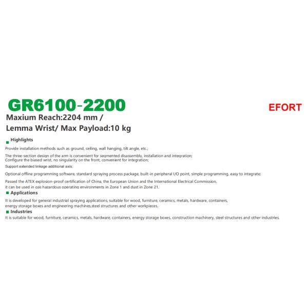 Painting Robot For Furniture Metal Hardware GR6100-2200 Payload 10kg Reach 2204mm