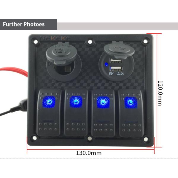 4 Gang Waterproof Rocker Switch Panel Box Dual USB Socket Mixing Panel For Boat