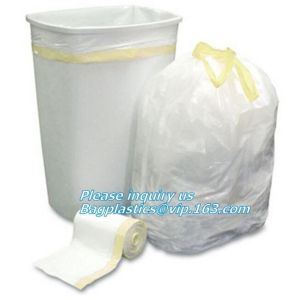 drawstring trash bags on roll disposable bag in compostable, biodegradable