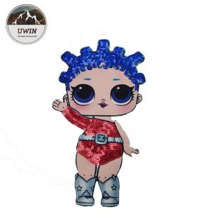 Various Design Doll Embroidered Badge Patch With Sequin / Weave Material
