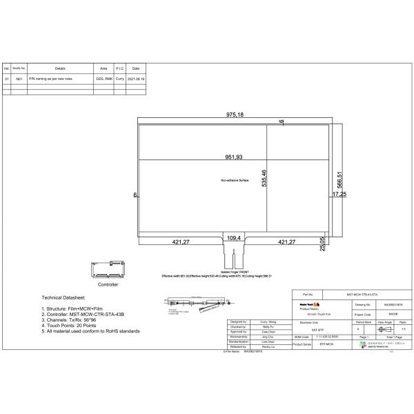 Master Touch 43 Inch Anti-pollution Business Interactive Touch Foil
