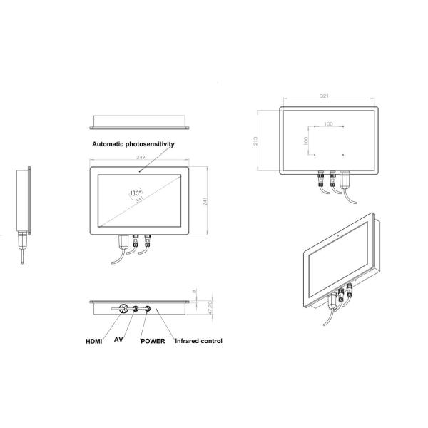 Fully Sealed High Brightness Monitor 1500 Nits IP67 LCD Monitor With AV HDMI Dimmer