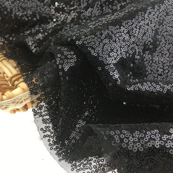 110-150gsm Black Tulle Polyester Metallic Sequin Fabric for Garment