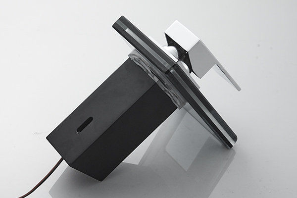 Glass Waterfall LED ROVATE Bathroom Sink Faucet Temperature Sensor Color Changing