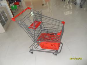 China 80L Supermarket Shopping Trolley With Grey Powder Coating And Shopping Basket wholesale