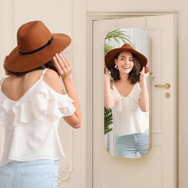 Rectangle Jewelry Armoire Mirror Lockable Full Length Mirror With Storage