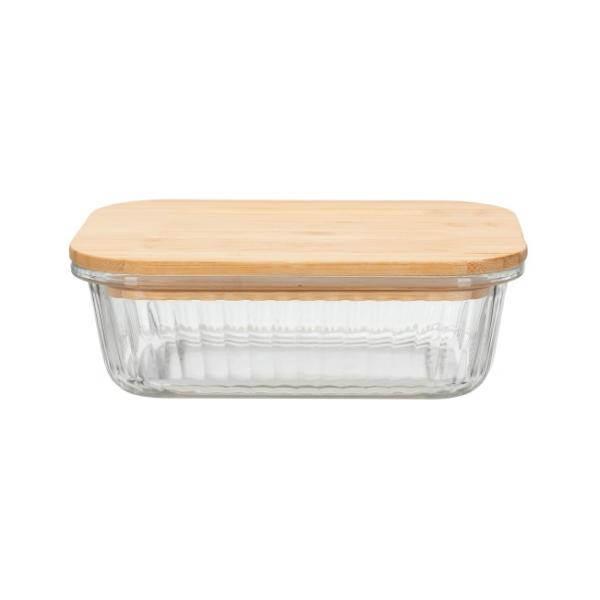 Striped Glass Food Container with Bamboo Lid