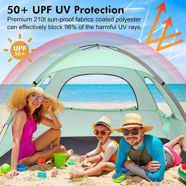 WhiteFang Beach Tent Anti-UV Portable Sun Shade Shelter for 3/4/6 Person, Extendable Floor with 3 Ventilating Mesh