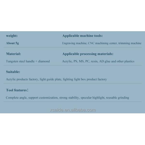 Factory Supply High Quality Acrylic Trimming Machine Special Cnc Single Crystal Diamond Chamfering Milling Tool For Acrylic/PS