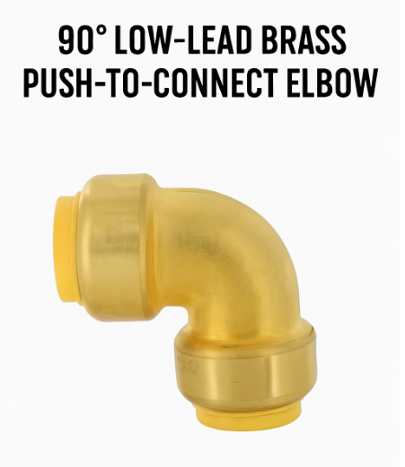 Brass Push Fit 90 Degree Elbow Fitting - Front View