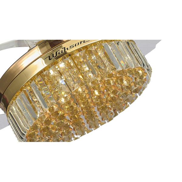 Crystal Lampshade Silent LED 36W Retractable Ceiling Fan Light With Folding Blades