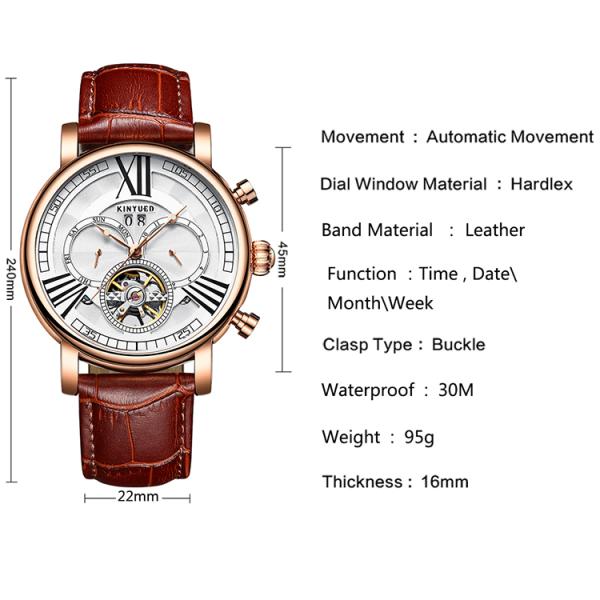 Fashion brand KINYUED tourbillion watch mechanical luminous hand automatic mechanical mens watch