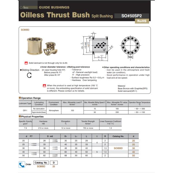 SOBBD Bronze Split Type Solid Lubricant Bearings Cast 50SP2 Guide Bushing
