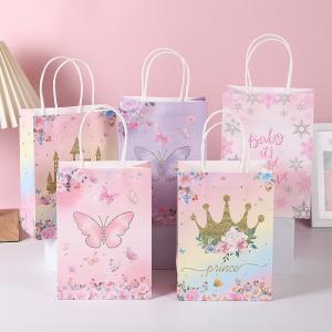 China Custom Boutique Pink Kraft Handle Paper Bags With Gravure Printing And Customized Logo wholesale