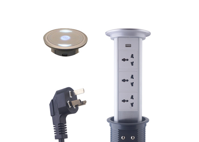 LED Lighted Pop Up Power Point Tower 3 x Universal Outlets For Kitchen Counter