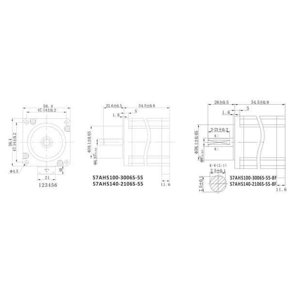 57AHS100/140 Six Wires 2 Phase Hybrid Stepper Motor