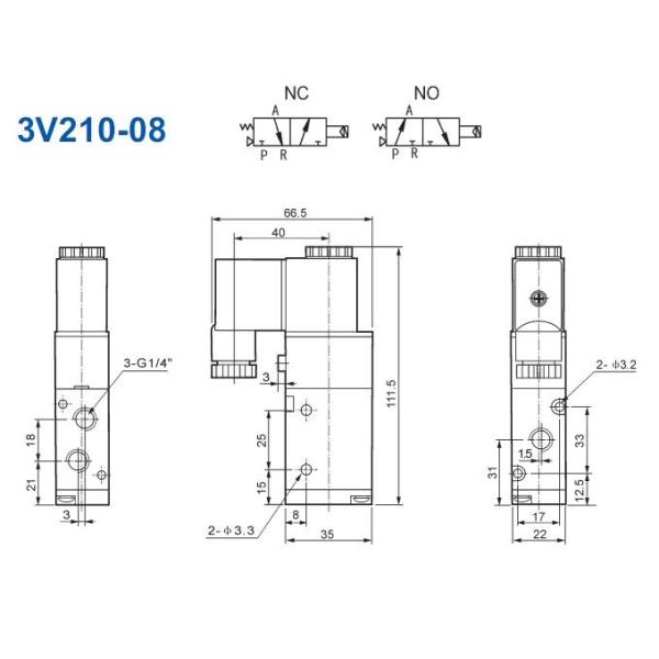 3V210-08 1/4" Port 3/2 Way Pneumatic Air Solenoid Valve