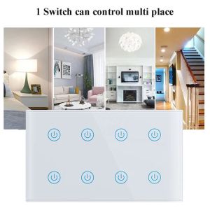 China Glomarket Smart Home 8 Gang Wall Switch US Standard Tuya Voice APP Remote Control Wireless Wall Touch Light Switch wholesale