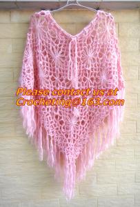 China White Fringe Crochet Cape Poncho Shawl Wrap Jacket Granny Square Pattern Hippie Clothing wholesale