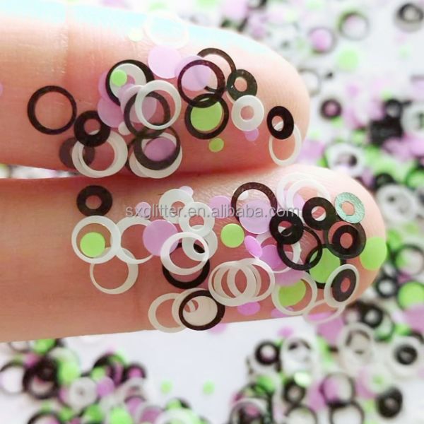 Customized Color Resin Glitter Glitter White Open Circle Black Open Circle Neon Green Round and Neon Purple Round Mixes
