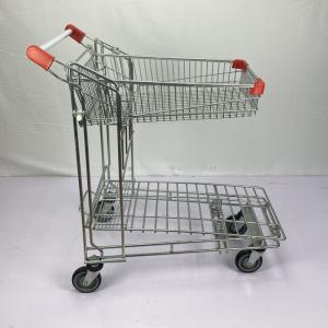 China Foldable Warehouse Supermarket steel Q195 Double Layer Trolley on sale